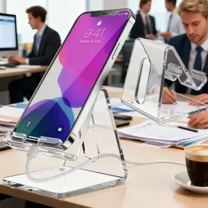 Clear Phone Holder, Transparent Tablet Phone Stand, Desktop Phone Holder for Most Smartphones, Phone Accessories for Home & Office