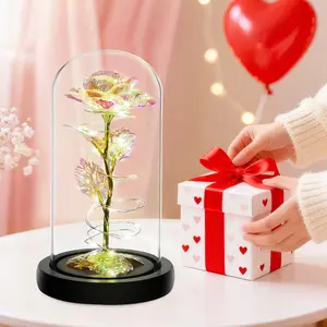 Colorful Light Up Rose in A Glass Dome - Valentines Day Rose Gifts for Her, Birthday Gifts for Women Mom Mothers Day, Valentines Day Flowers Gifts for Valentine, Birthday, Wedding, Anniversary, Wife Husband, Mom, Women, Him Her, Girlfriend Boyfriend