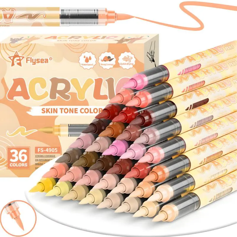 Skin Tones Art Markers, Permanent Drawing Markers, Markers For Coloring, 12/24/36 Colors, Soft Brush Tip Acrylic Paint Pens, Quick-Drying Waterproof, Ideal for Illustration, Sketching, Wood, Glass, Fabric, Rocks, Acrylic Markers Set