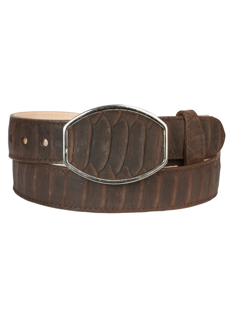 Brown Python Print Artisan Western Style Men's Belt with Silver Metallic Embellishment, Embossed Textured Patterned Men's Accessory, Men's Accessories, Artisan Western Style Men's Belts