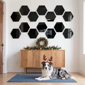 Black hexagonal mirror wall sticker, shatterproof mirror tile flexible decorative sticker, suitable for bathroom, bedroom, wardrobe, party background wall, wardrobe decoration, modern wall art, easy to peel and paste, high-quality mirror facial mask