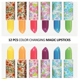 AMUSE Mood Color Changing Lipstick – (12 Pcs SET) Aloe Vera and Vitamin E Infused Long Lasting Color Magic Creamy Moisturizing Lip Makeup