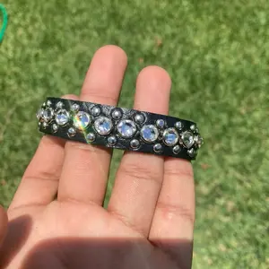 Handcrafted Leather Studded Bracelet with Premium Crystal Accents