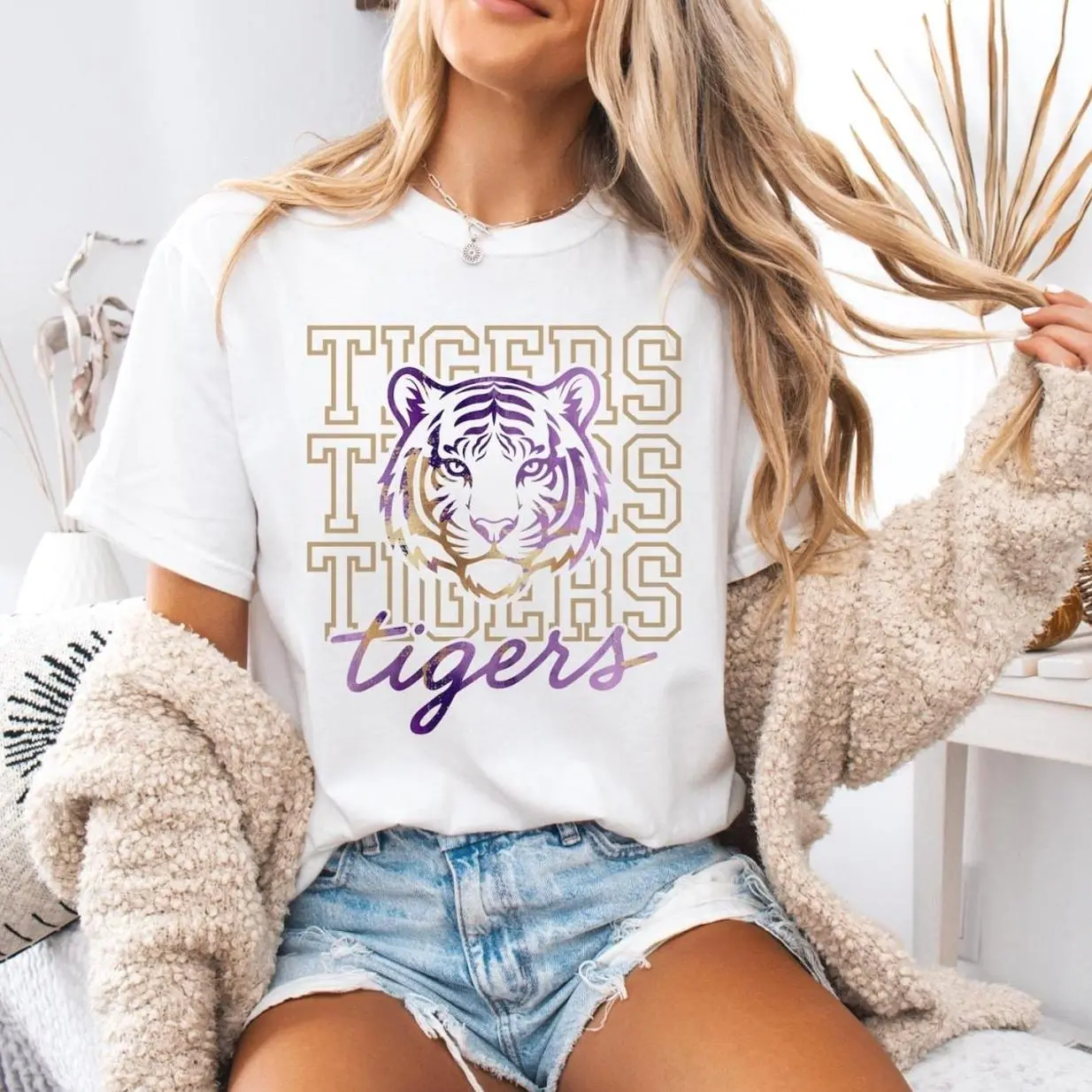 Purple and Gold Tiger Head Shirt, LSU Game Day Gildan Tee, Crew Neck T-Shirt, Casual, Unisex T-Shirt, Menswear, Womenswear