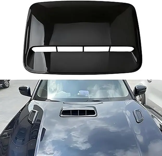 Universal ABS Fake Air Intake Vent Cover - Car Engine Hood Decorative Trim, High-Adhesion Turbo Bonnet Scoop Exterior Accessory (Black)