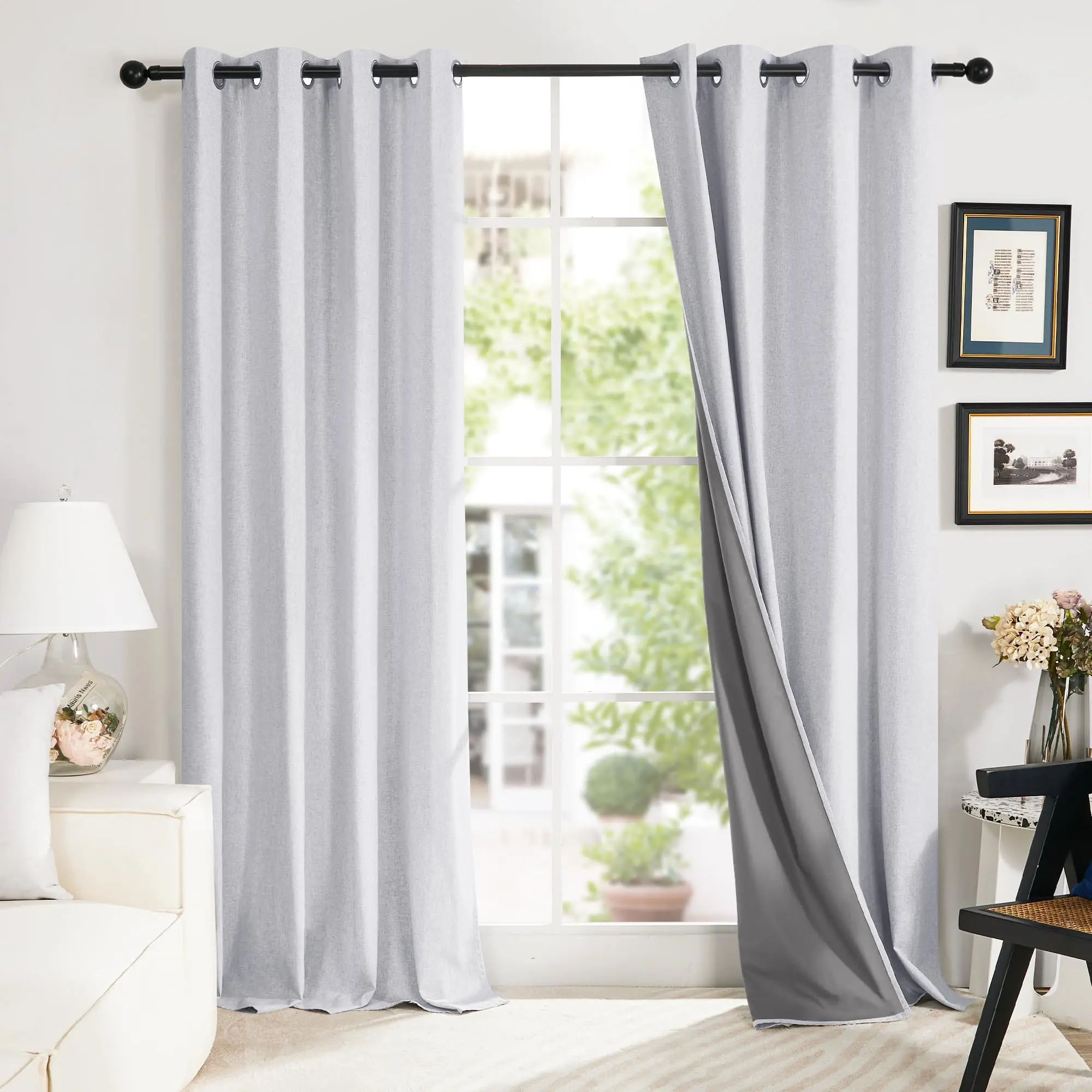 Deconovo 2pcs 100% Blackout Curtains for Living Room Bedroom Linen Blackout Curtains, Luxury BlackOut Curtains for Home Room Decor Ideas