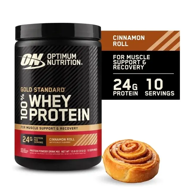 OPTIMUM NUTRITION Gold Standard 100% Whey Protein Powder - Cinnamon Roll Flavor, 24g Amino, 10 Servings, Whey Isolate-Infused, Banned Substance-Tested, Non-Stimulant Recovery Aid, Fitness Muscle Support Dietary Supplement