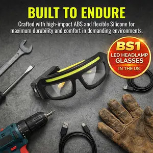 LED Lighted Safety Glasses, USB-C Rechargeable Headlamp Glasses with Motion Sensor & Touch Control, 5 Lighting Modes, Hands-Free Glasses for Night Running, Camping, Fishing & Work (Yellow)