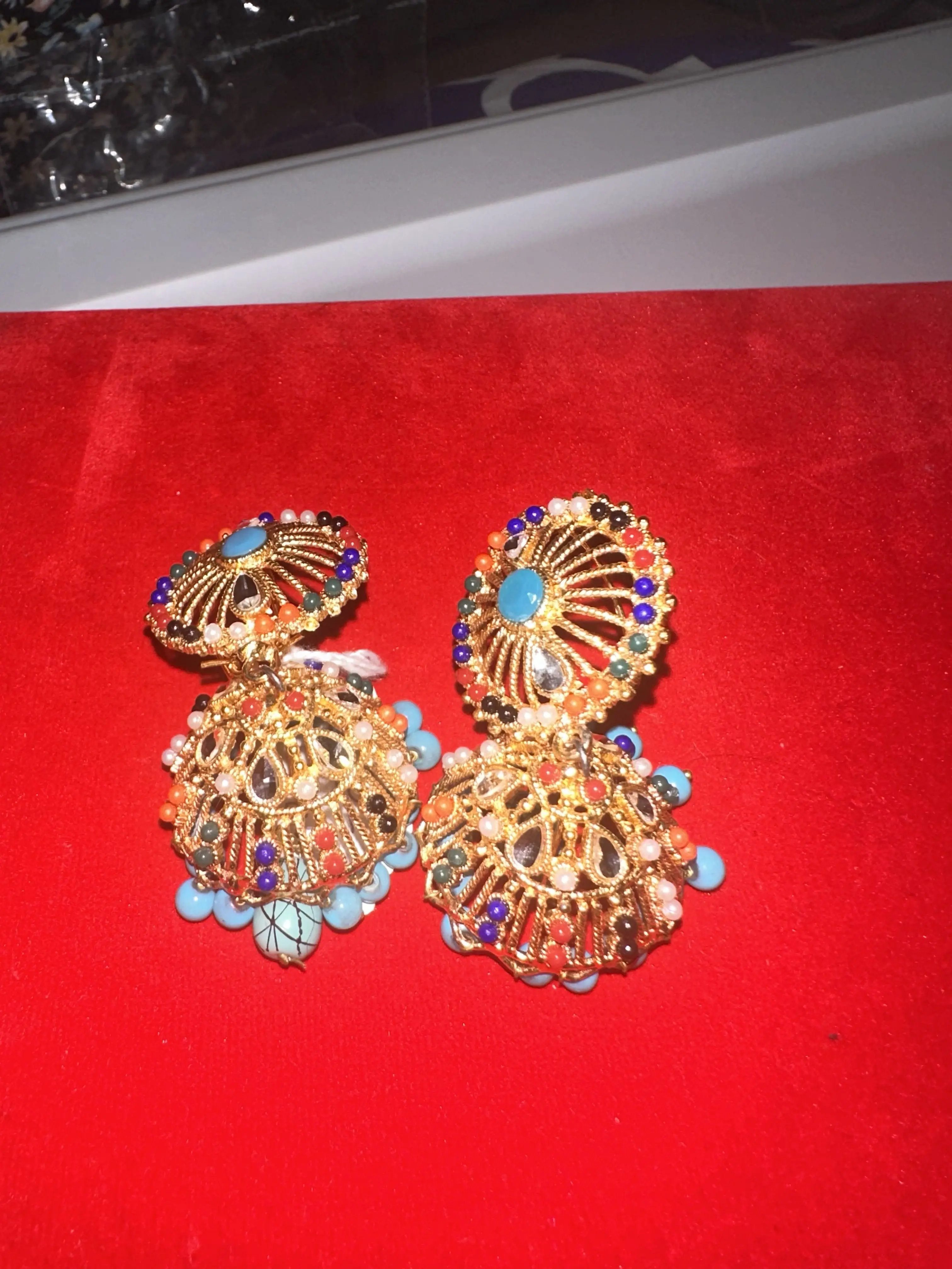 Multi-Colored Turquoise Jhumka Earrings