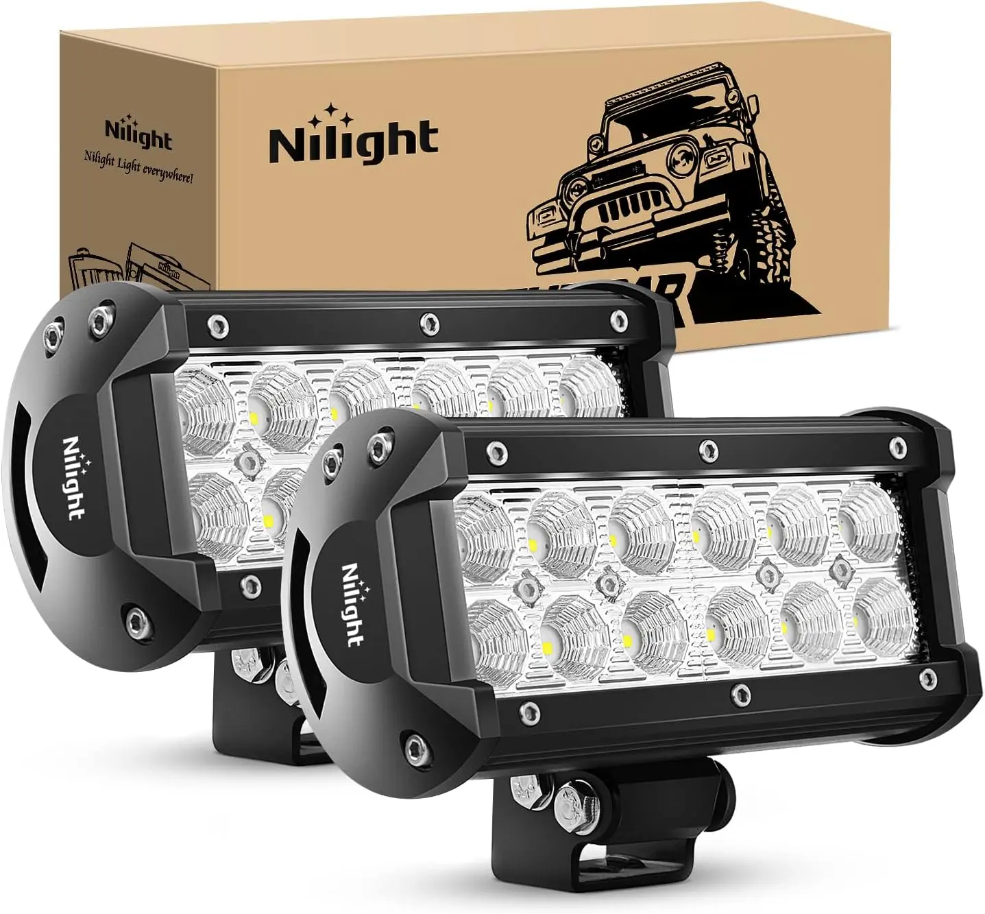 Nilight 2PCS 36W LED Lightbar with Mount - 12x3W High Intensity Aluminum 6.5-Inch Flood Beam Offroad Lights, 2800lm, 9-30V DC, -40~85°C, Waterproof Driving Fog Lights for Trucks