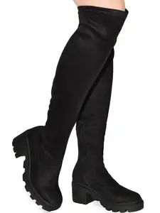 Wild Diva VIVICAN-10 Faux Suede Pull-On Over The Knee Lug Sole Chunky Block Fashion Boots Women's Knee