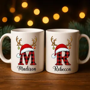 Personalized Christmas Monogram Mug - Custom Name Buffalo Plaid Initial - Best Holiday Gift for Family - Winter Coffee Cup | Gifts for Kids | Home Decor | Hot Chocolate | Drinks | Novelty Gifts | Office Mugs |