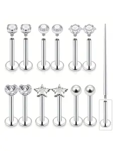 [Lip Labret Medusa Rings] 13pcs 16G Internally Threaded Lip Labret Medusa Rings Studs | Surgical 304 Stainless Steel Snake Bite Lip Rings, Flat Back Catilage Tragus Helix Daith Earrings Piercings Jewelry for Women Men Helix Pierced Ring Cartilage Stud
