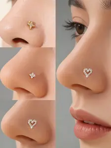 3pcs Sparkling Cz Nose Stud Set, Cute Star/heart/flower Design, 20g Surgical Steel, Hypoallergenic, Ideal Gift for Women