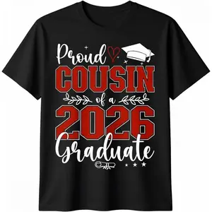 🎉[100% Cotton] Unisex Soft Lightweight Short Sleeve Tee, Proud Cousin of Class of 2026 Graduate, Senior Graduation Gift, Trendy Graphic Shirt, Casual Summer Outfit, College Grad Top, Streetwear, Comfort Fits