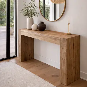 Sleek Recycled Teak Wood Console Table