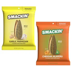 SMACKIN' Jumbo Roasted Sunflower Seeds Duo Pack - Garlic Parmesan & Cheddar Jalapeño Flavors - Low Sodium Handcrafted American Made 4oz Bags - Bold Flavor - Small-Batch Crafted - Resealable Easy Pour