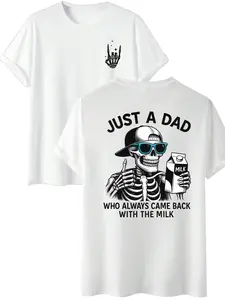 Buy Milk Back Dad Skull Fun Graphic T-Shirt, Front & Back Print Design, High Weight Cotton Cloudsoft Fabric, Retro American Casual Vintage Style Short Sleeve, Menswear