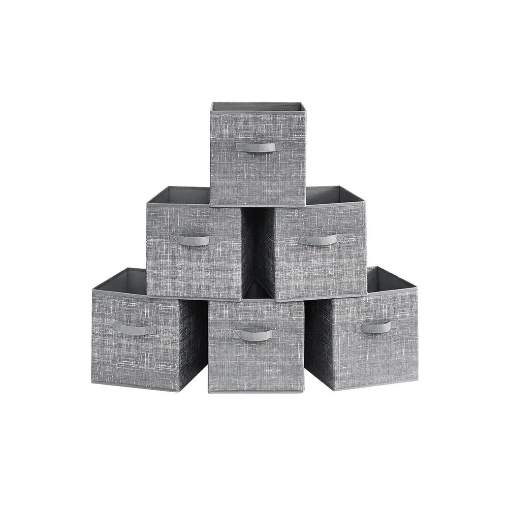 SONGMICS Storage Cubes, Non-Woven Fabric Bins with Double Handles, Set of 6, Closet Organizers for Shelves, Foldable, for Clothes, Cattail Gray Boxes