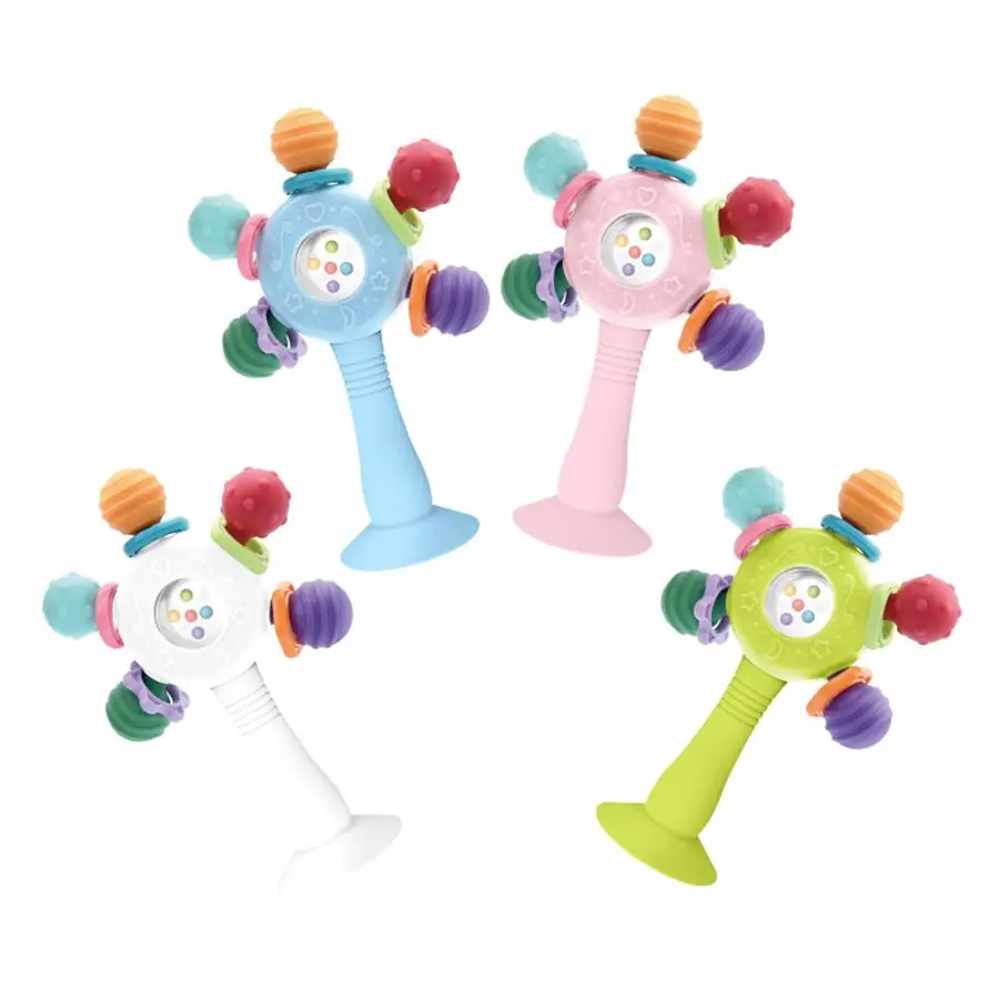 Baby Teether Rattles Toy, 1 Count Baby Teething Toy with Suction Cup, Baby Sensory Toy, Early Education Sound Toy, Birthday Gift for Boys & Girls