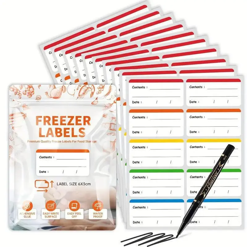 Removable Freezer Food Labels Stickers, Refrigerator Date Label Peelable, Durable & Reusable, Ideal for Organizing Fridge Contents, Self Adhesive Labels