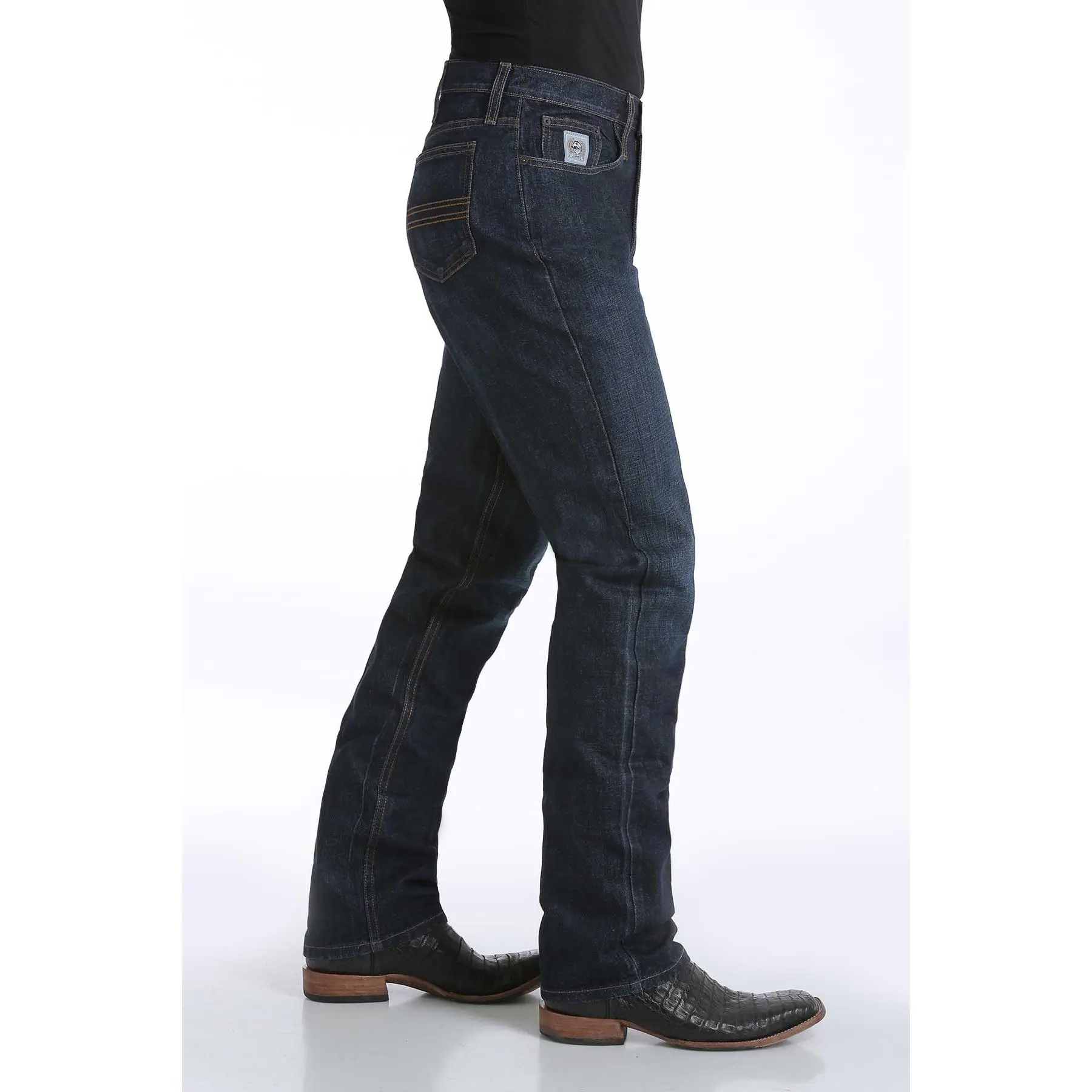 Men's Slim Fit Cowboy Pants - Sturdy Mid-Rise Western Style Denim with Western Elegance, Classic Dark Wash for Work, Menswear, Men's Stuff, Straight Leg, Jeans Pants, Full Length Men's Jeans