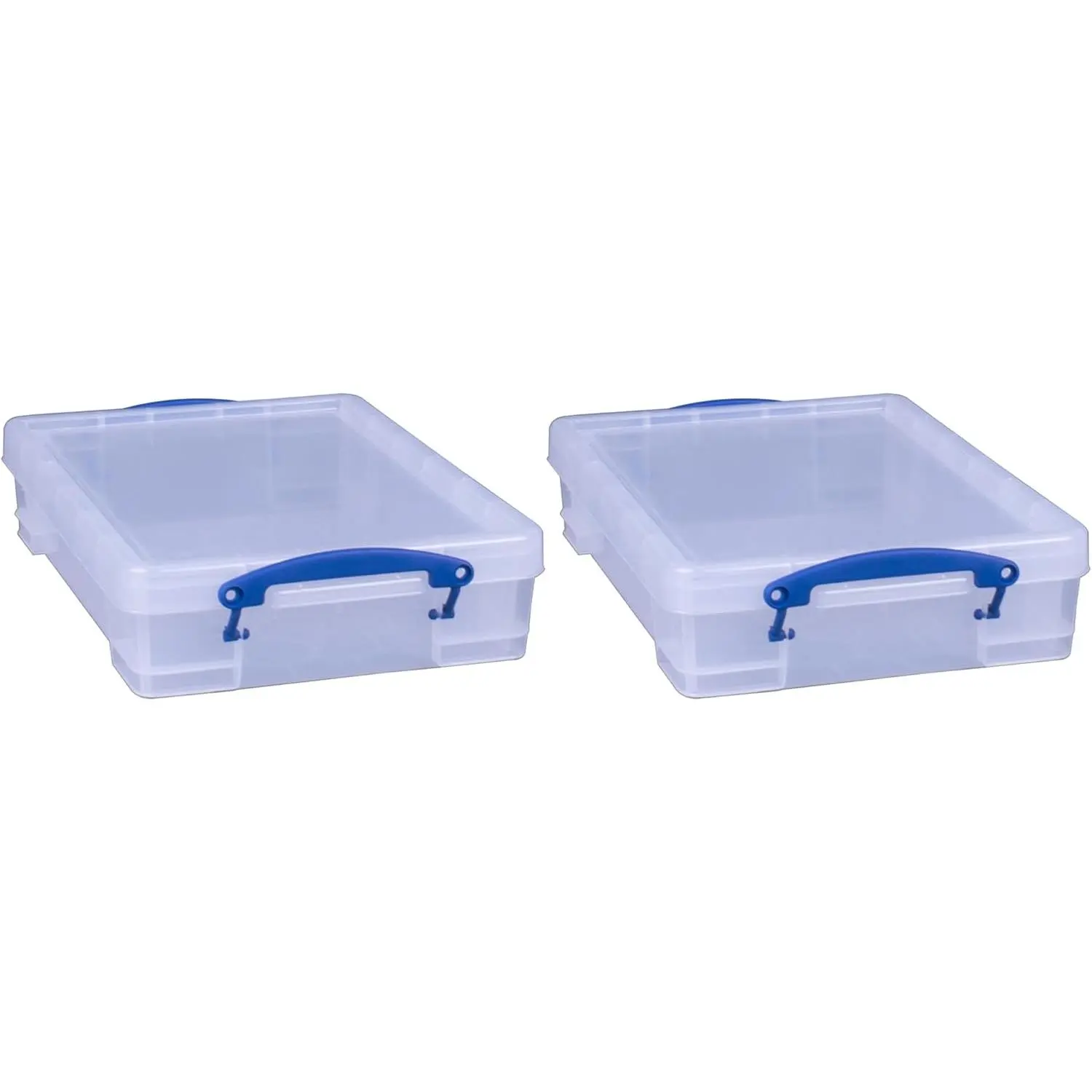Box 4 Liter Plastic Stackable Storage Container w/Snap Lid & Built-In Clip Lock Handles for Home & Office Organization, Clear (2 Pack)