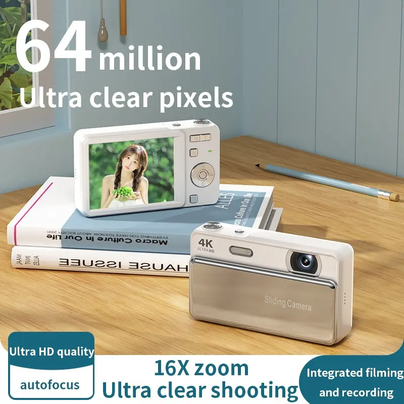 Digital camera for teens, Portable digital camera, autofocus vlogging camera, equipped with a memory card, 48-megapixel compact point-and-shoot digital camera, suitable for beginners, equipped with 16x zoom and image stabilization