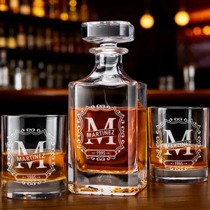 Personalized Engraved  Whiskey Decanter Set of 3 – Custom Name & Year | Gift for Him, Dad, Husband | Premium Bar Set