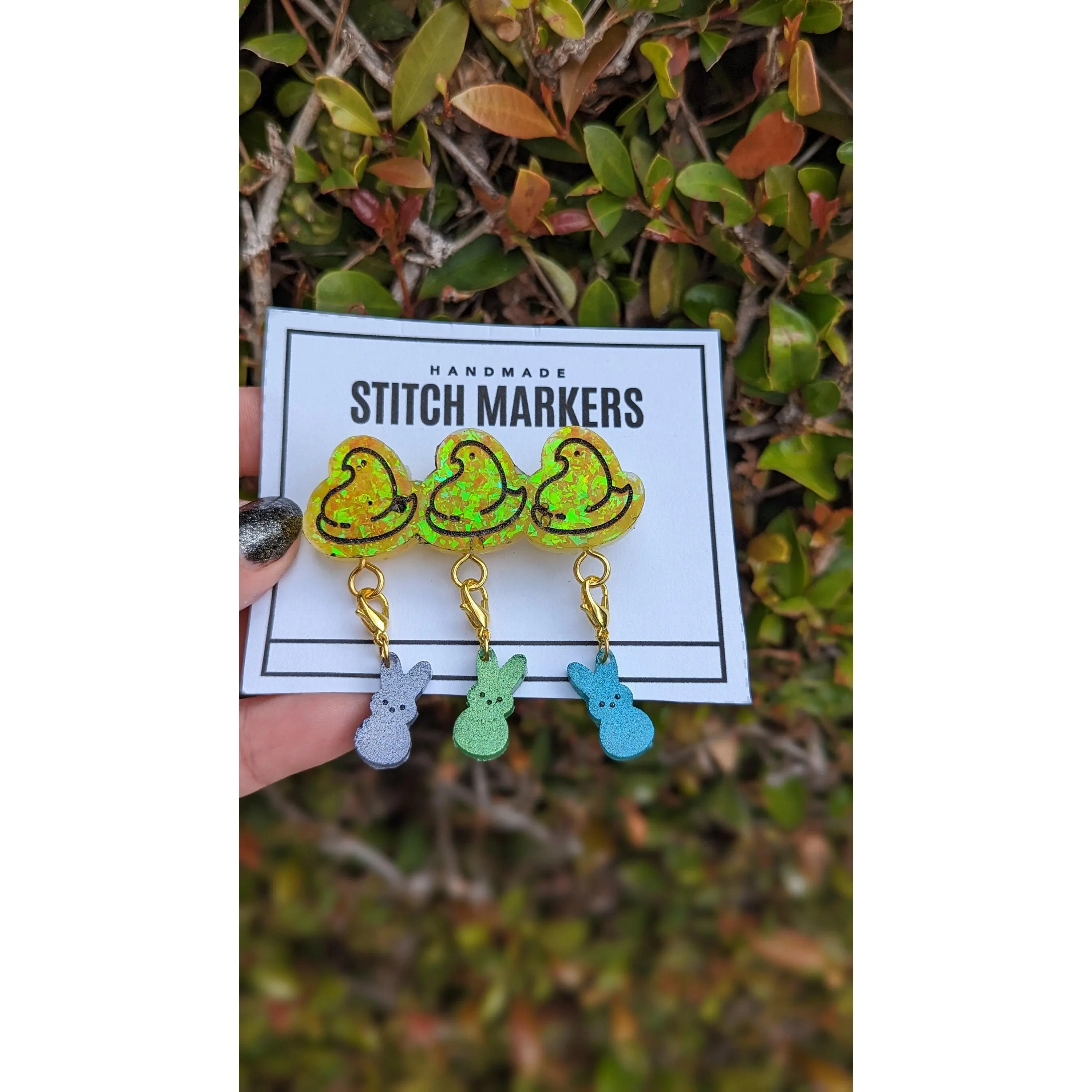 Easter Stitch Marker Pin - Spring progress keeper holder, peeps glitter crochet gift, knitting notion, holographic glitter