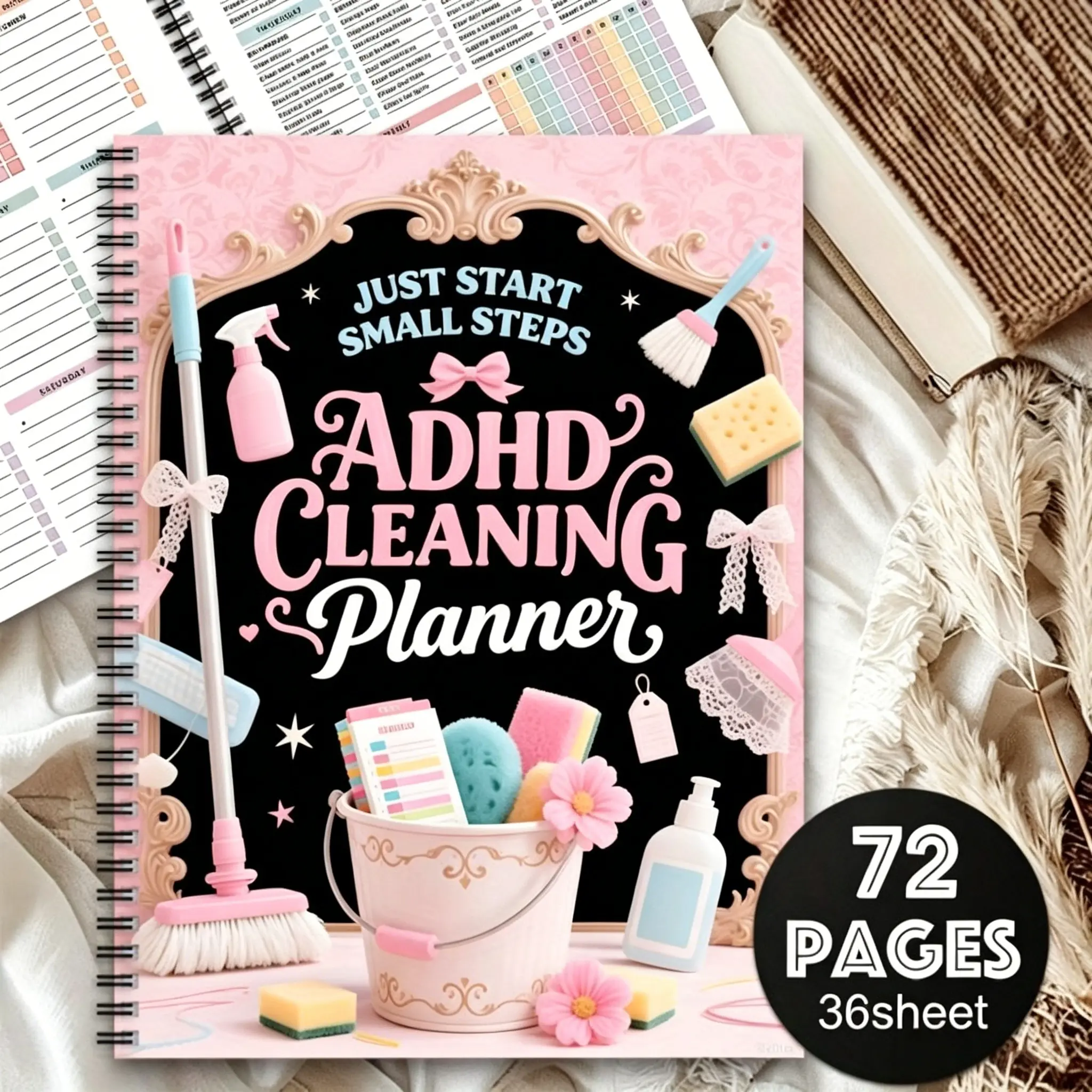 ADHD Cleaning Planner (Spiral Bound), Color-Coded Cleaning Schedule, Daily/Weekly/Monthly Chore Checklist & Productivity Planner and Cleaning Log for Home, Office, Housewives & Moms, Task Management Essential for Busy Families, Household Cleaning Planner