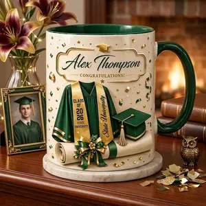 Custom Name Graduation Mug 2D Printed 3D Effect Coffee Cup Unique Design for Her Him Class of 2026 College Senior Graduation Keepsake Celebration Gift Idea Special Present Graduate Cup