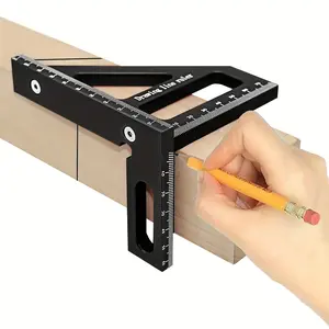 Aluminum Alloy Woodworking Triangle Ruler, Right Angle Marking Tool, 45 Degree Positioner, Metric Imperial Units, Straight Line Drawing, Woodworking Square Protractor