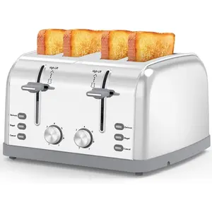 Toaster 4 Slice Retro Stainless Steel,Best Prime 4 Slice Toaster Wide Solt with 7 Shade Settings, Perfect for Waffles, Bagels and More T-527