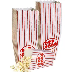 20-Pack Movie Night Popcorn Boxes for Party - 26oz Large Paper Snack Buckets - Movie Theme Party Decorations, Event Favors, Container, Carnival and Cinema Night Supplies - Red/White, 6"x2.75"