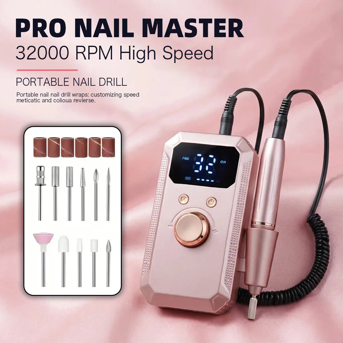 Electric Nail Drill Set for Gel Nails, LED Display Nail Polisher with Adjustable 32 Speed Settings, Long-Lasting and Compact Design Salon Equipment for Nail Care, Nail Grinding Tool for Girls and Women At Home Manicure Manicure