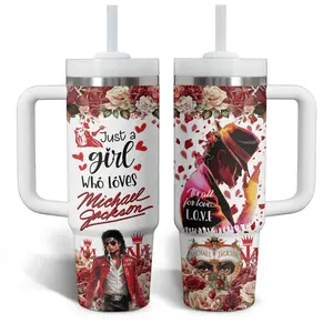 [Elysian Sip] - Michael Jackson “Michael” Movie Vintage Pop Aesthetic 40oz & 20oz Stainless Steel Tumbler with Handle – King of Pop Insulated Mug v3, MJ Fan Style Cup, Retro Streetwear Design, Leakproof Travel Gift.