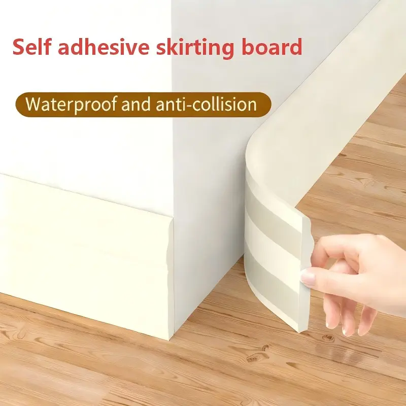 Self-Adhesive Waterproof Interior Wall Skirting Strip, Round Corner Decorative Baseboard Cover, Easy-To-Bend Concealment Wall Sticker, Injury Prevention, Moisture Damage