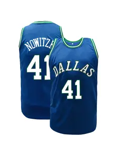 Men Women Embroidered Dallas 41 Basketball Jersey, Blue Green Mesh Vintage Sports Shirt for Daily Wear and Games