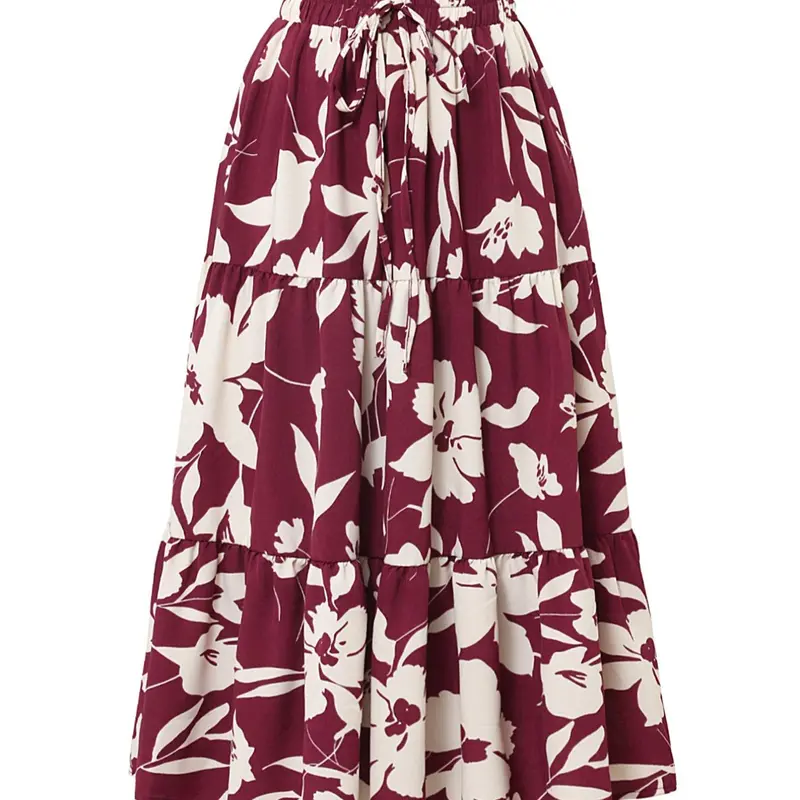 Women's Floral Print Fake Drawstring Fitted Skirt, Floral Pattern Skirt, Chic Bohemian Boho Fashion Elastic Waist Skirt for Daily Holiday Vacation Wear, Ladies Bottoms for Summer, Floral Skirts