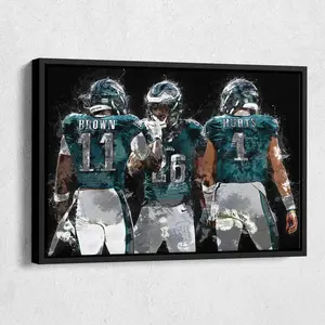 Jalen Hurts, A.J. Brown & Saquon Barkley  Print ? Philadelphia Eagles NFL Wall Art, Football Decor for Home, Man Cave, Gift, Poster ( Unframed - Print Only )