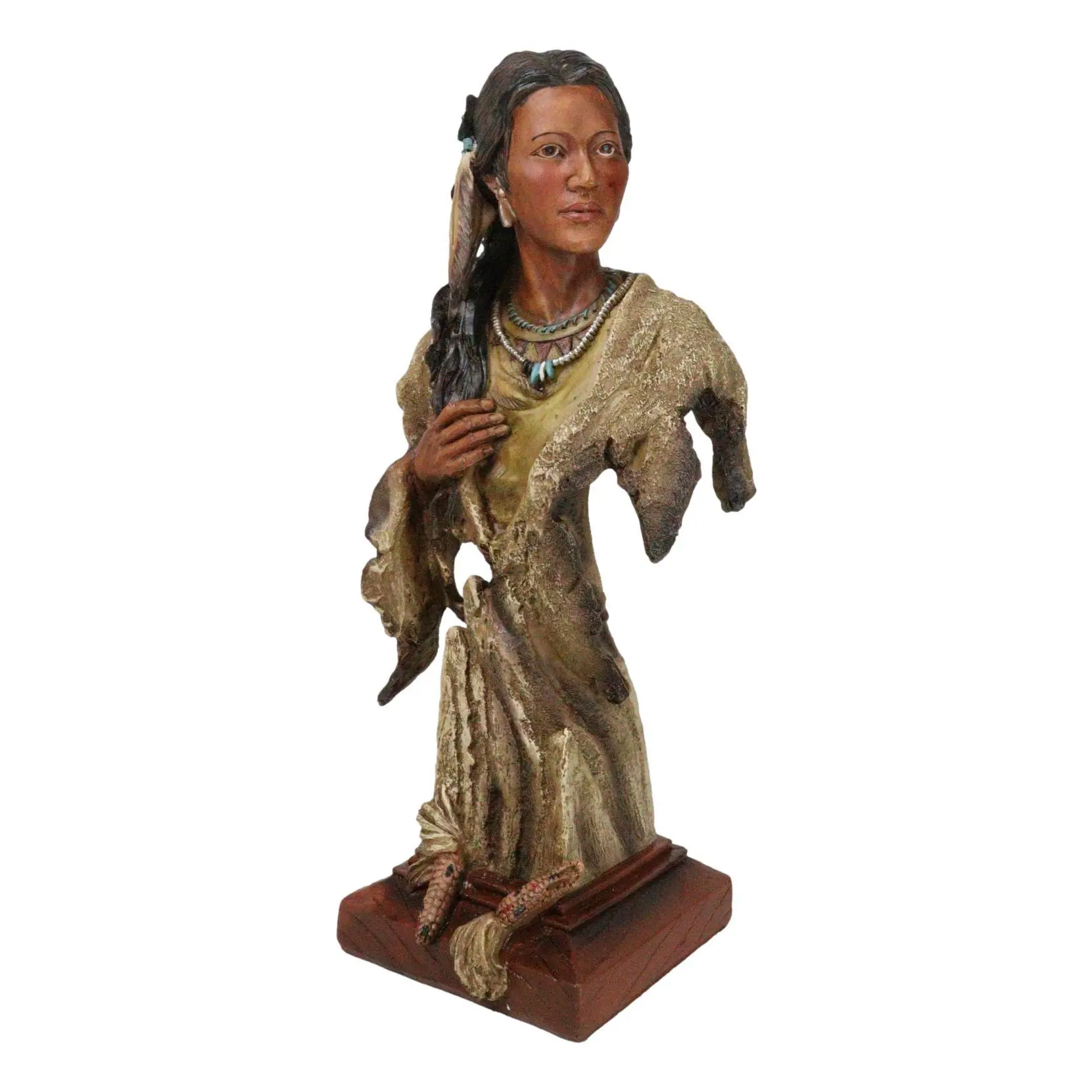 Traditional Hand-Crafted Tribal Native American Lady Bust Sculpture with Eagle Feathers, Home Decor Statue, Ideal Gift for Home Supplies Enthusiasts