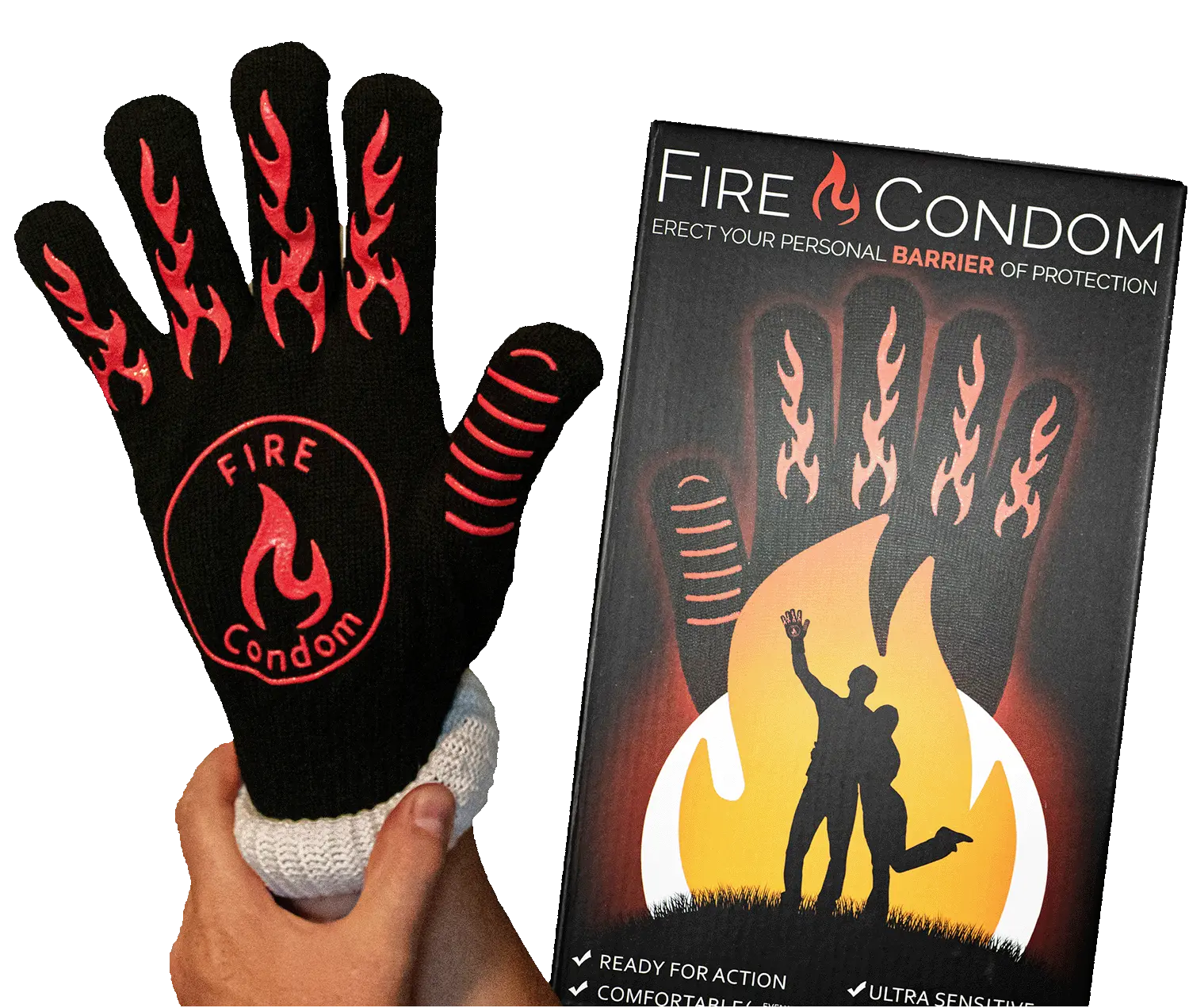 Fire Kondom Heat Resistant Glove - Hilarious Gift That Works - 932 Degrees Heat Resistant - Includes Heat Glove, Funny Box, and Instructions