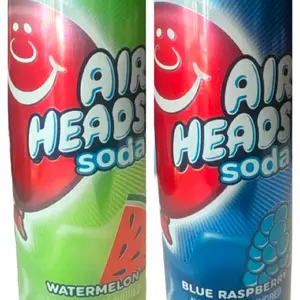 Airheads Fruity Sour Flavor Soda's bundle Can 12 oz Watermelon and Blueraseberry Scented Refreshing Beverage