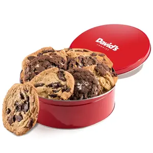 DAVID'S COOKIES Assorted Flavors Decadent Cookies Gift Tin - 2lb Basket with 8 Jumbo Chocolate-Mixed Cookies - Soft, Chewy Bakery-Style Food and Snacks for Birthdays, Holidays