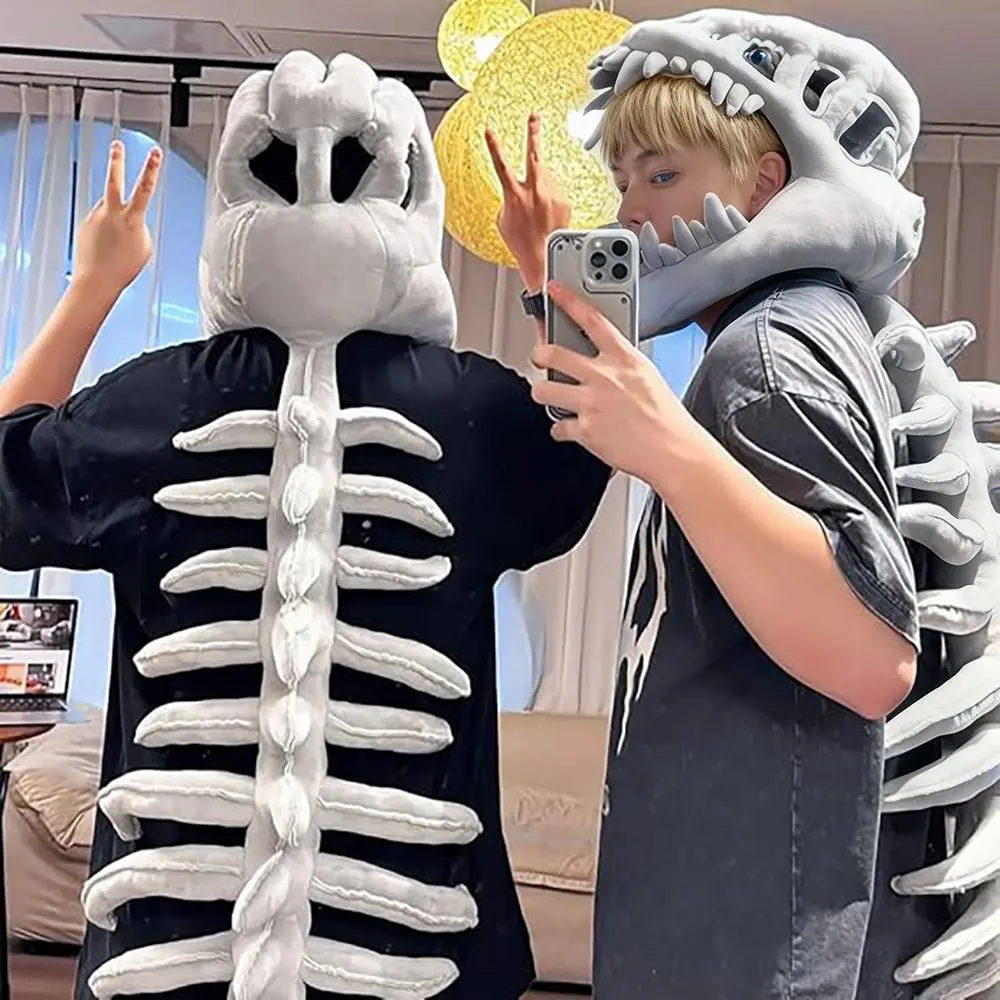 Halloween Dinosaur Skeleton Costume, 3D Skull Cosplay Props, Realistic Dino Jumpsuit for Kids & Adults Party