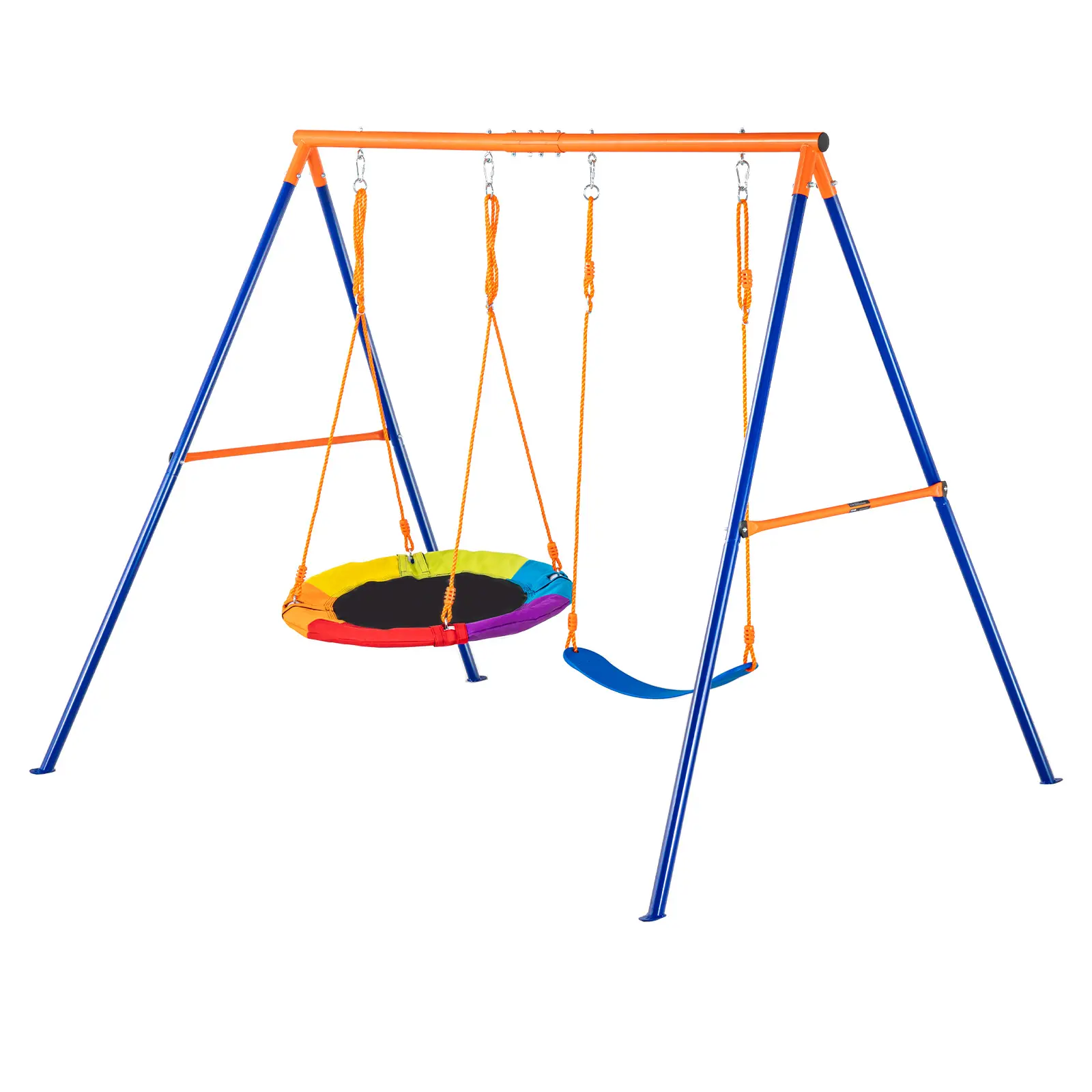 VEVOR Swing Sets for Backyard,  440lbs Load Capacity Swing Set, with 1 Saucer Swing Seat, 1 Belt Swing Seat, Heavy Duty A-Frame Metal Swing Stand and Adjustable Rope, Swingset Outdoor for Kids