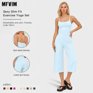 MFVIM Women's 2-Piece Athleisure Fitness Clothes - Slimming Camisole Yoga Tank Top, High-Waisted Quick-Dry Slim-Fit Mid-Length Shorts, Multifunctional Casual Sports Wear Set for Gym, Outdoor Running