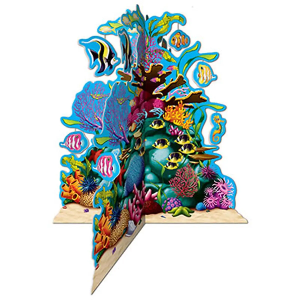 212 MAIN 3-D Coral Reef Centerpiece - 12-Pack Assorted Colored Undersea Ornaments, 10 in. Size with 10 Dangling Fish, Assembly Required, Decorative for Festive & Home Decor