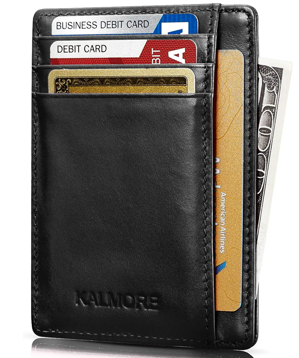 KALMORE Genuine Leather Front Pocket Slim Wallet Credit Card Holder with ID Window